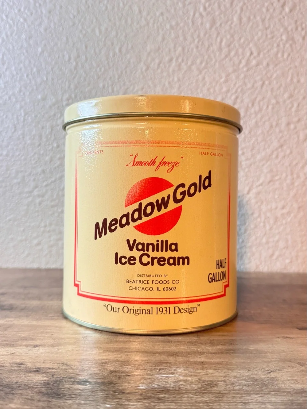 Meadow Gold Vanilla Ice Cream Tin Canister with Lid | 1931 Design